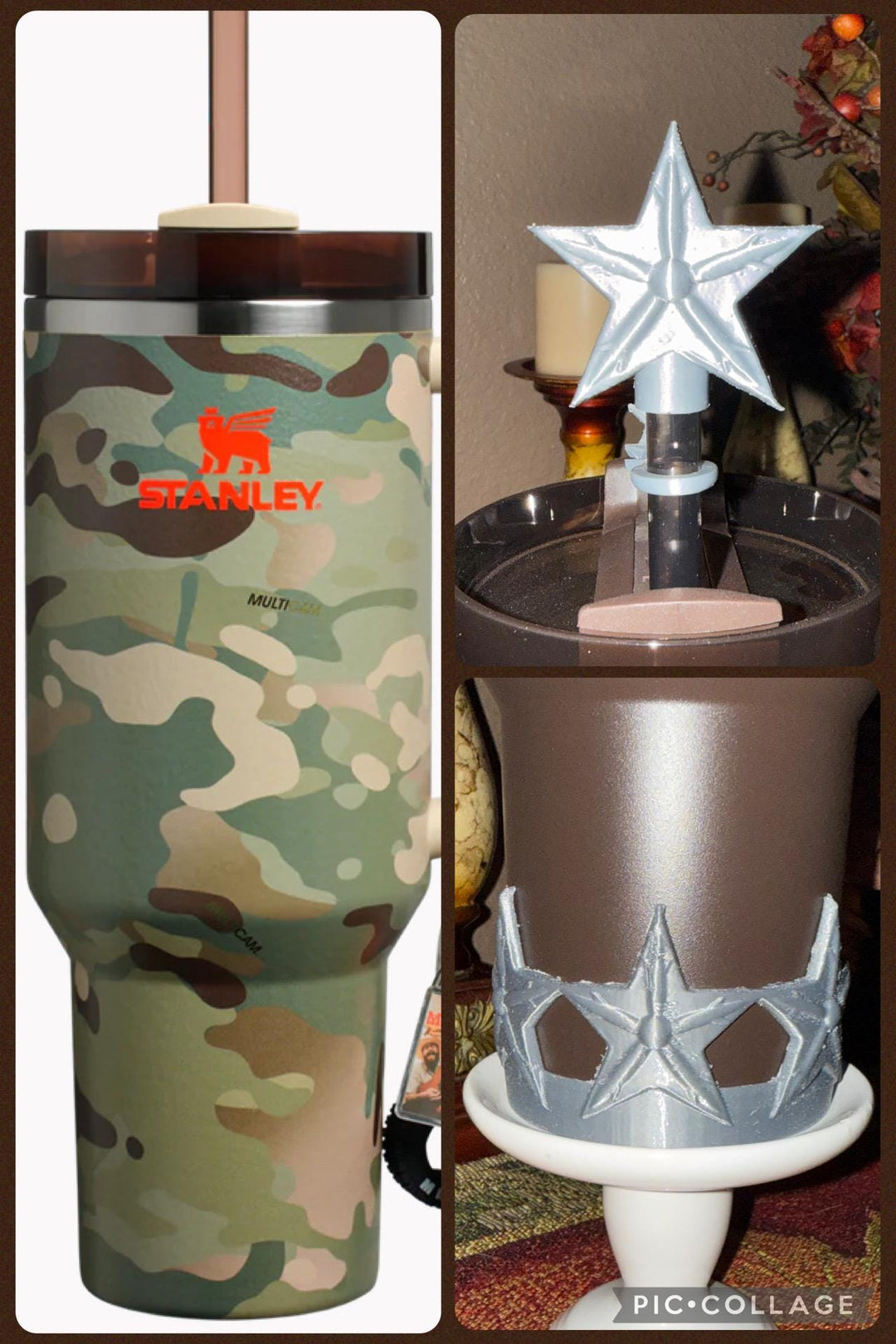 Silver Star Tumbler Boot or Straw Topper, fits Stanley Tumbler, Cup Boot Sleeve, Unique Gift,