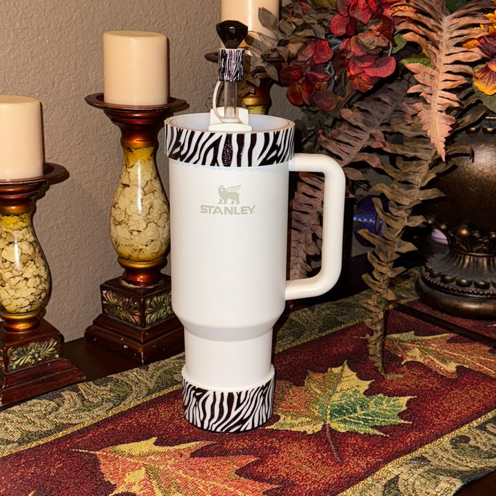 Zebra stripe Tumbler Boot Halo Choker or straw topper, fits your 20/30 or 40 oz Stanley