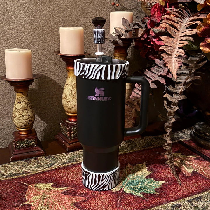 Zebra stripe Tumbler Boot Halo Choker or straw topper, fits your 20/30 or 40 oz Stanley