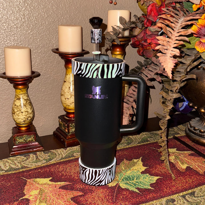Zebra stripe Tumbler Boot Halo Choker or straw topper, fits your 20/30 or 40 oz Stanley