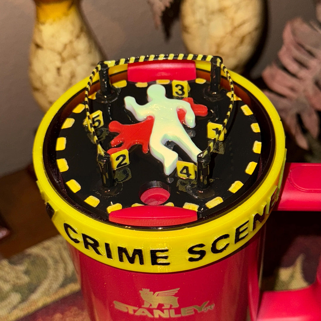 Crime Scene Tumbler Accessories, caution tape, corpse, blood, body, boot, halo, topper for Stanley tumblers