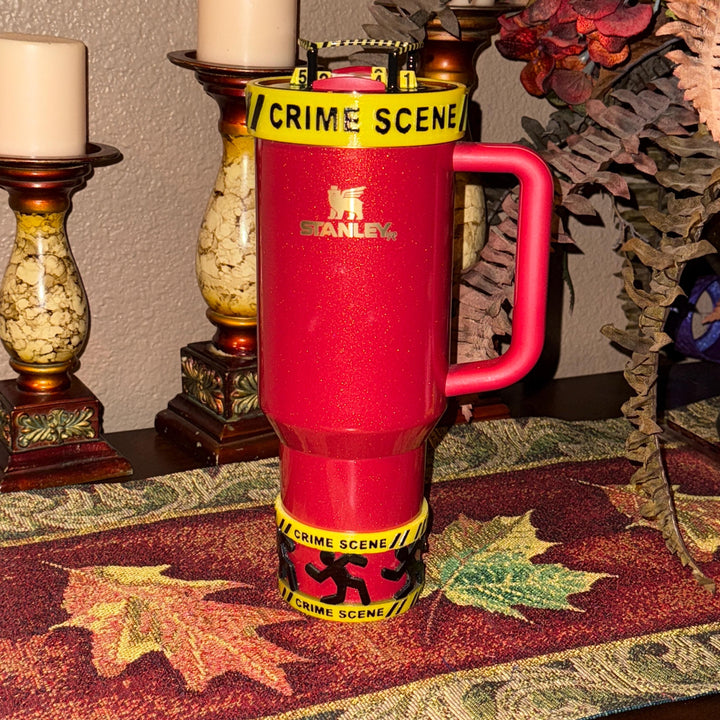 Crime Scene Tumbler Accessories, caution tape, corpse, blood, body, boot, halo, topper for Stanley tumblers