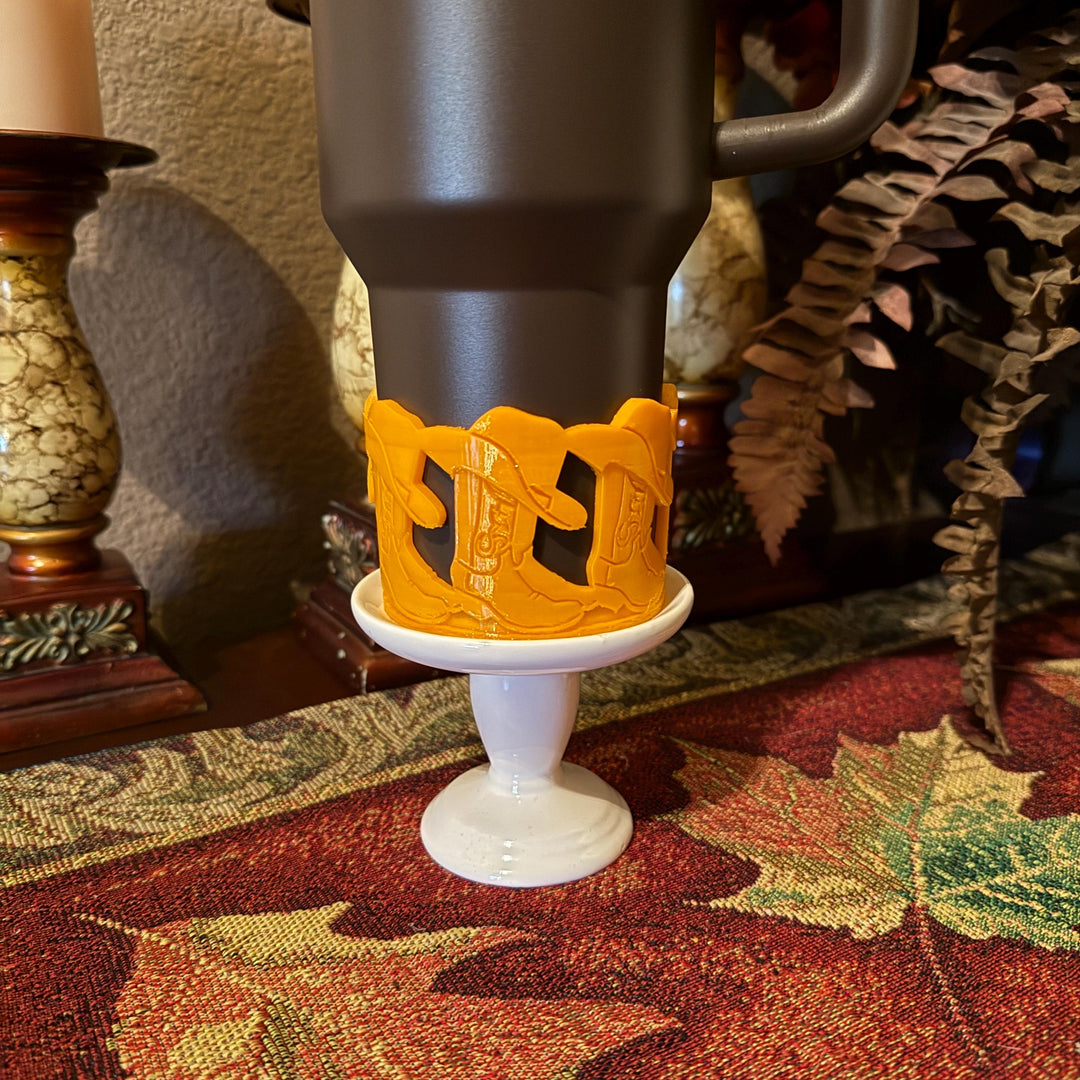 Orange Cowboy Boots Hat Cowgirl Western Camo Tumbler Boot, fits Stanley Tumbler, Cup Boot Sleeve, Unique Gift