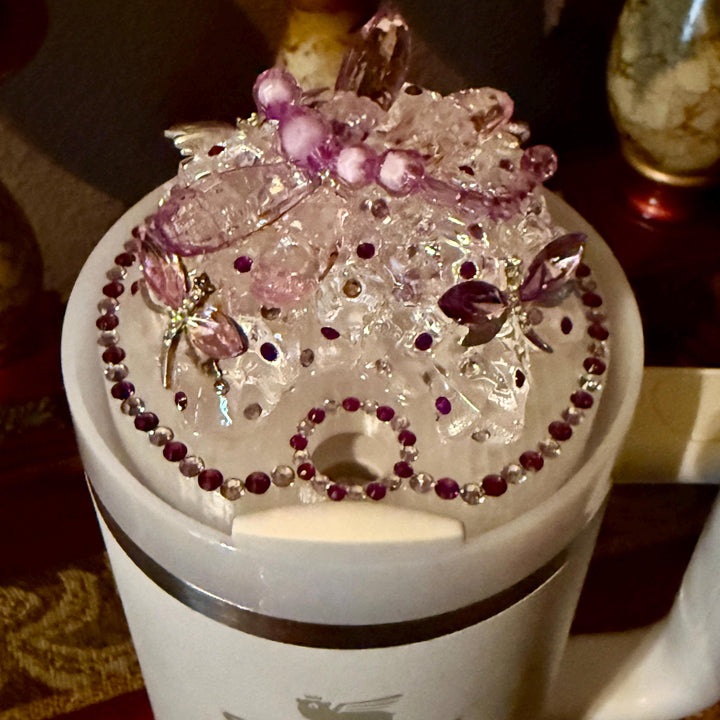 Rhinestone Dragonfly Tumbler Topper, Rhinestone Dragonfly 3D Decorative Lid, 3D Ice Topper Lid, unique gift