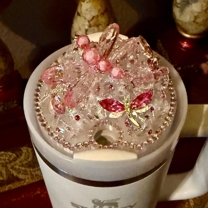 Rhinestone Dragonfly Tumbler Topper, Rhinestone Dragonfly 3D Decorative Lid, 3D Ice Topper Lid, unique gift