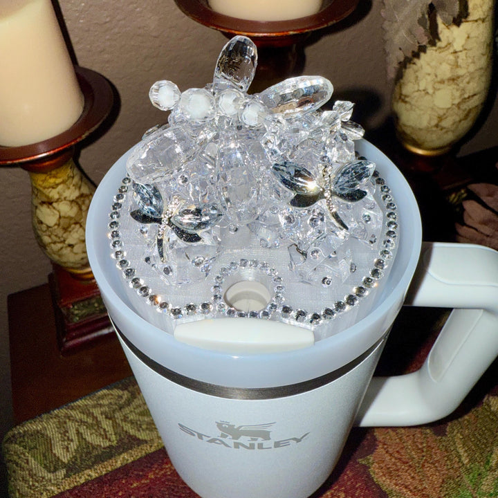 Rhinestone Dragonfly Tumbler Topper, Rhinestone Dragonfly 3D Decorative Lid, 3D Ice Topper Lid, unique gift