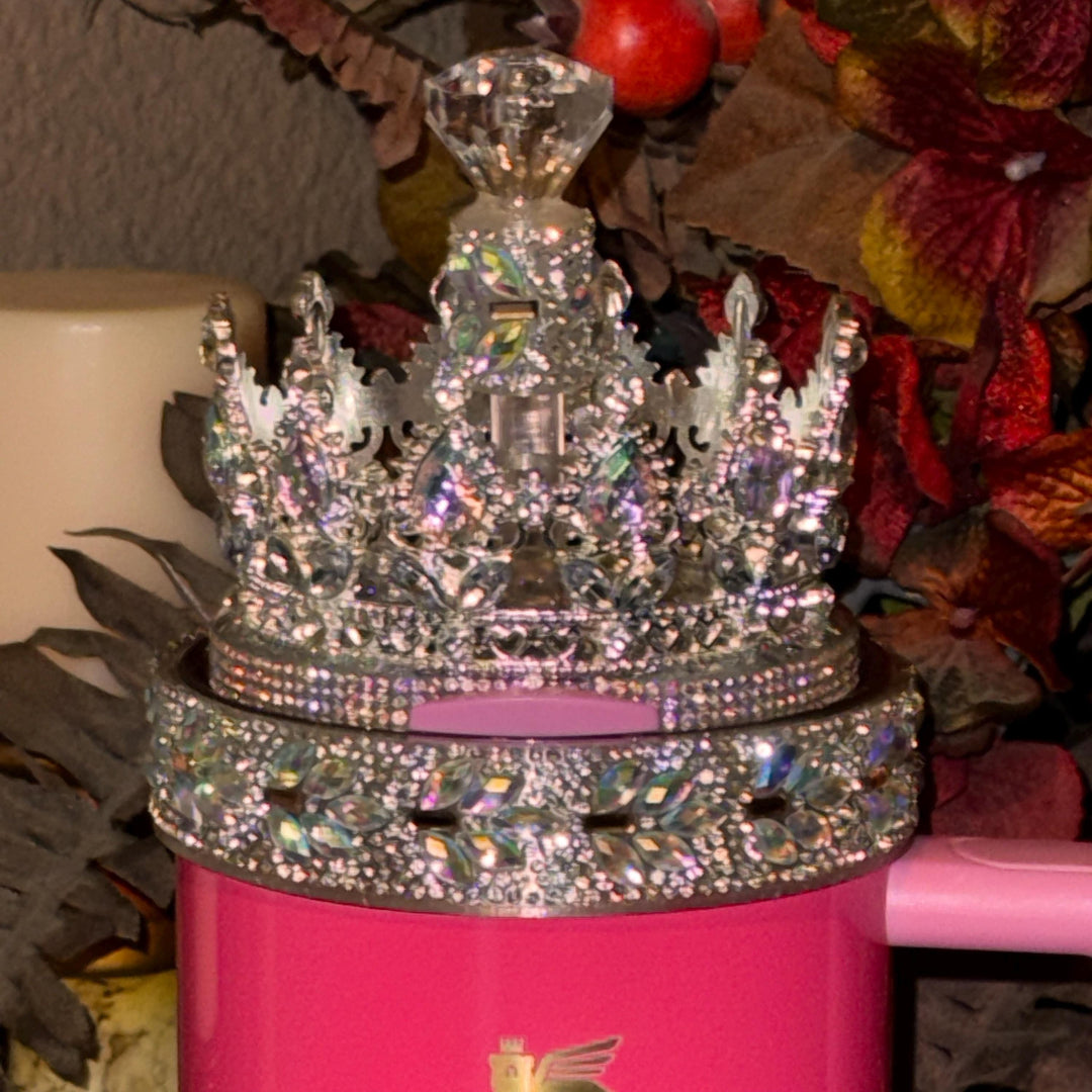 Flower Flat Fancy Irridescent Rhinestone Tumbler Princess Collection, Stanley accessories, unique gift Crown Halo Boot Straw Topper