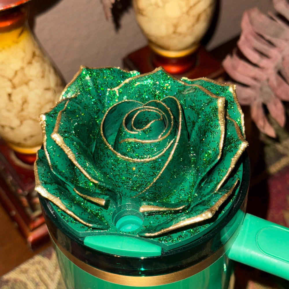 Green and Gold Tipped Fancy Rose tumbler topper, fits your Stanley Tumbler, HOT SELLER