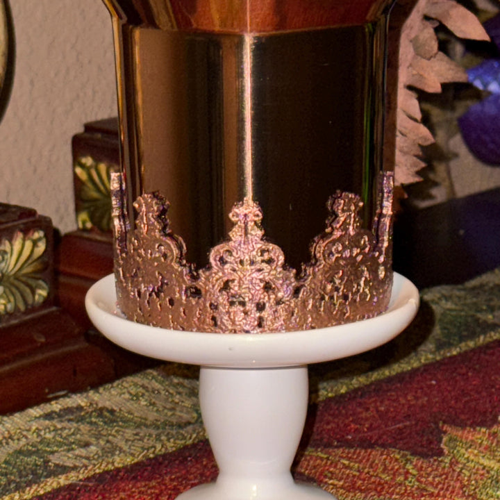 Damask Lace Tumbler Halo or Boot, Straw topper, Stanley accessories, unique gift, rose gold dark brown, Quencher Pro Tour