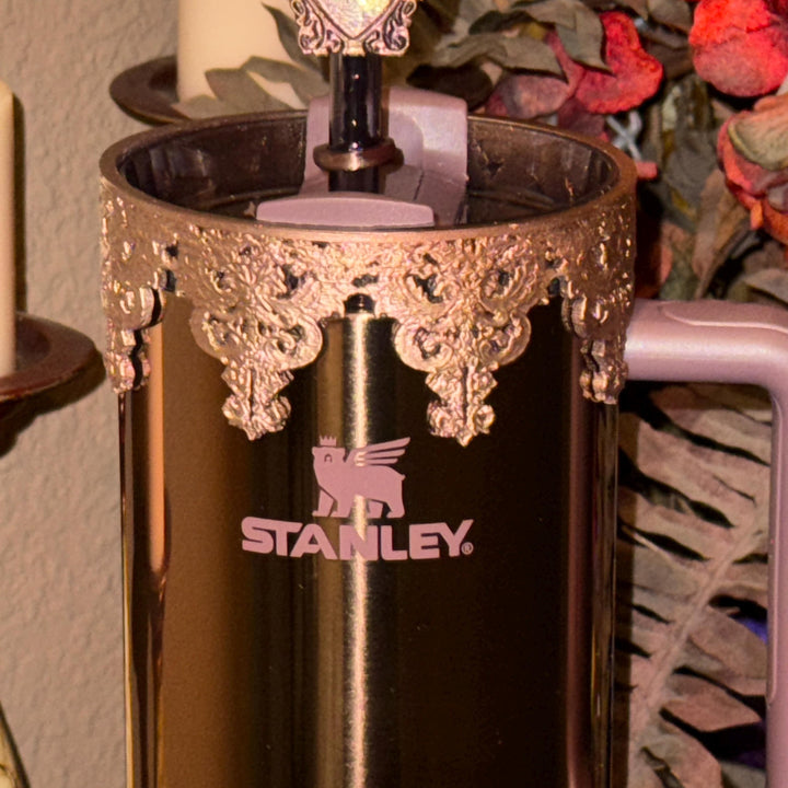 Damask Lace Tumbler Halo or Boot, Stanley accessories, unique gift, rose gold dark brown, Quencher Pro Tour