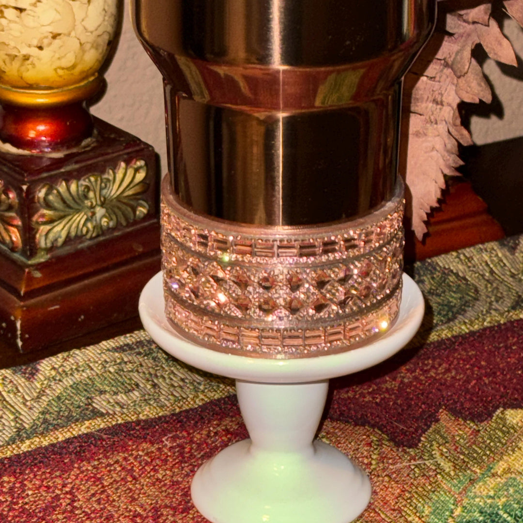 Polished Rose Gold Flat Fancy Rhinestone Tumbler Princess Collection, Stanley tumbler accessories, Crown Halo Boot Straw Topper Bow