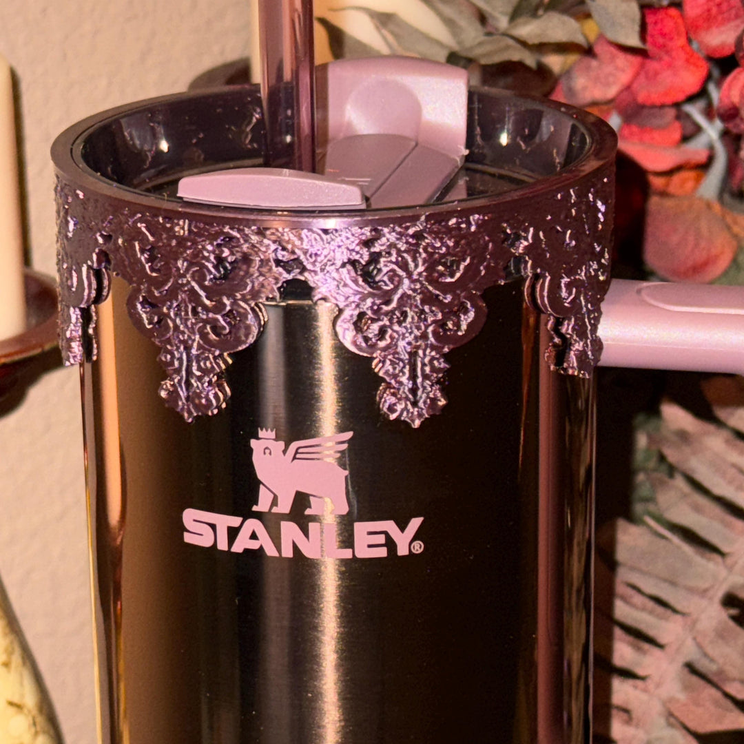 Damask Lace Tumbler Halo or Boot, Stanley accessories, unique gift, deep purple, egg plant, rose gold, Quencher and Pro Tour