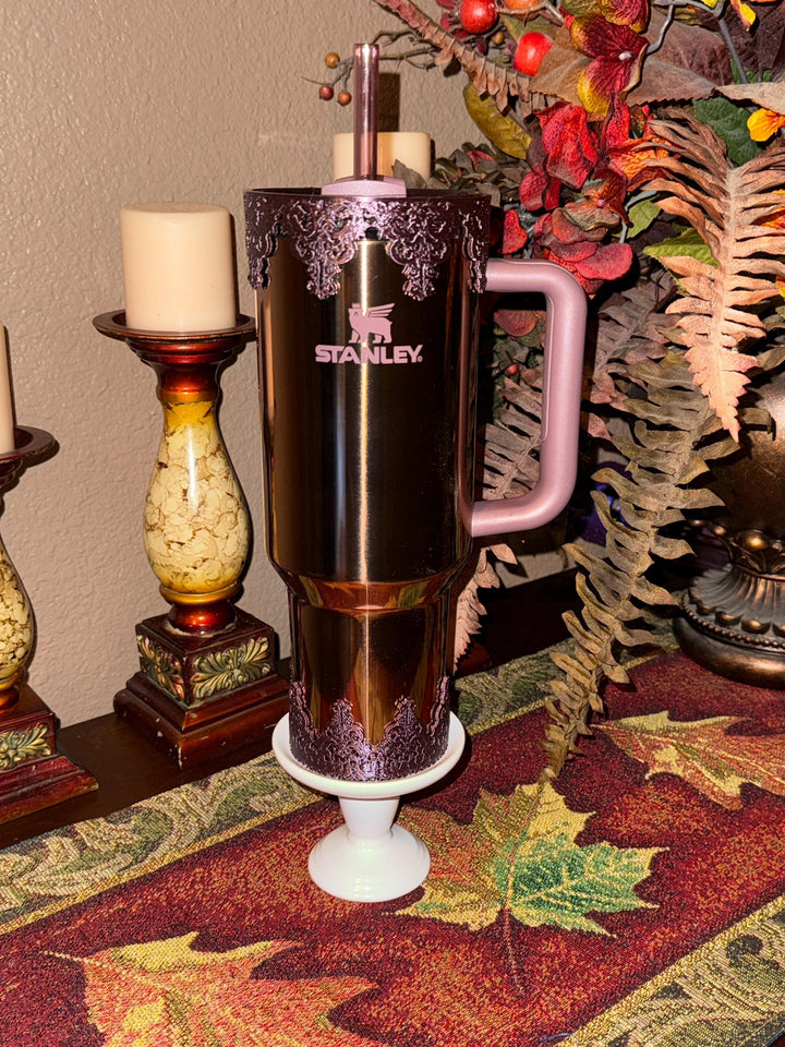 Damask Lace Tumbler Halo or Boot, Stanley accessories, unique gift, deep purple, egg plant, rose gold, Quencher and Pro Tour