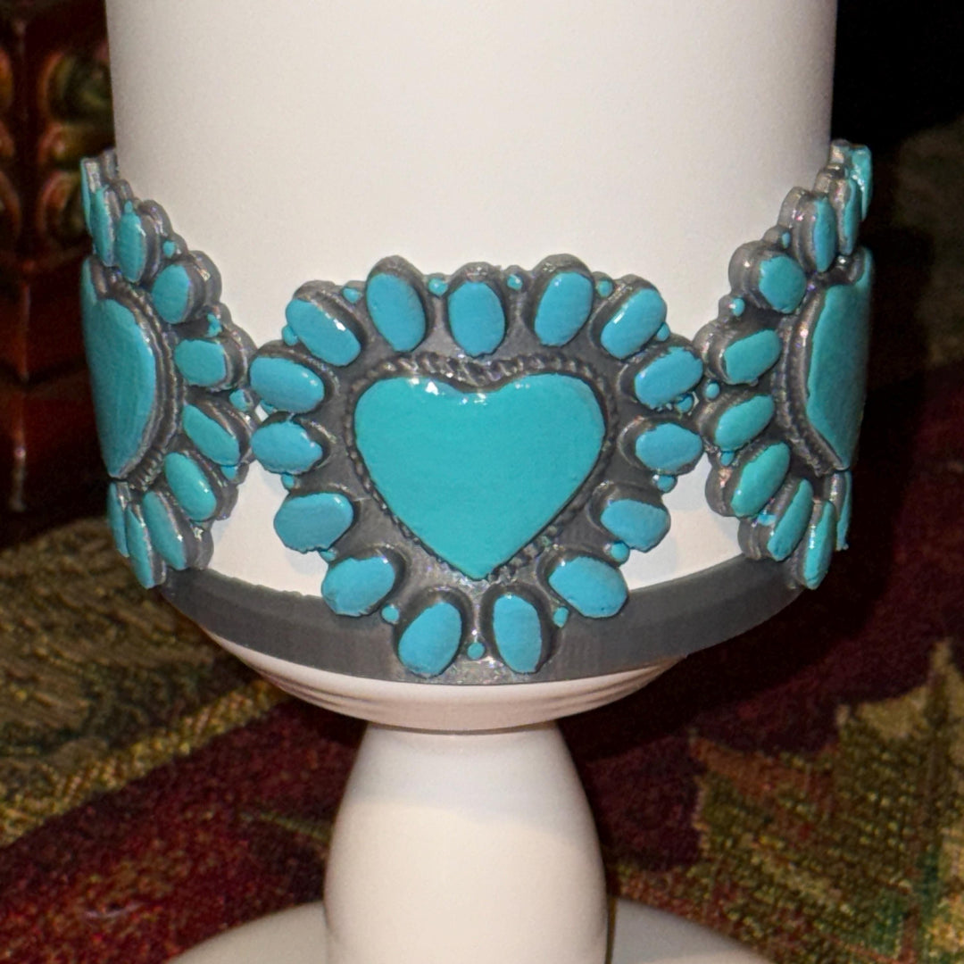 Heart Concho Turquoise Tumbler Boot, straw topper, lid topper, handle charm Stanley, Drink Sleeve Protective Boot, Unique jewelry
