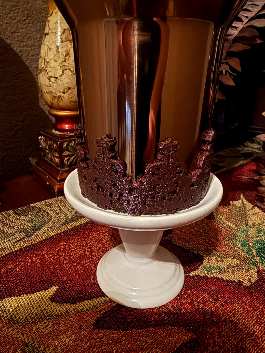 Damask Lace Tumbler Halo or Boot, Straw topper, Stanley accessories, unique gift, rose gold dark brown, Quencher Pro Tour