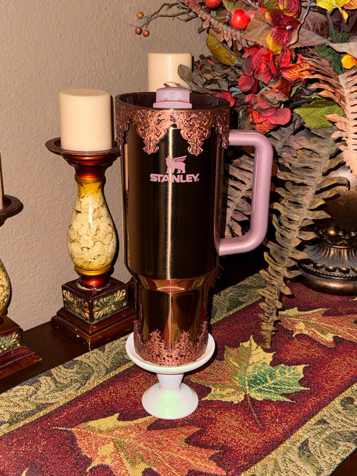Damask Lace Tumbler Halo or Boot Rose, Stanley accessories, unique gift, deep purple, egg plant, rose gold, Quencher Pro Tour