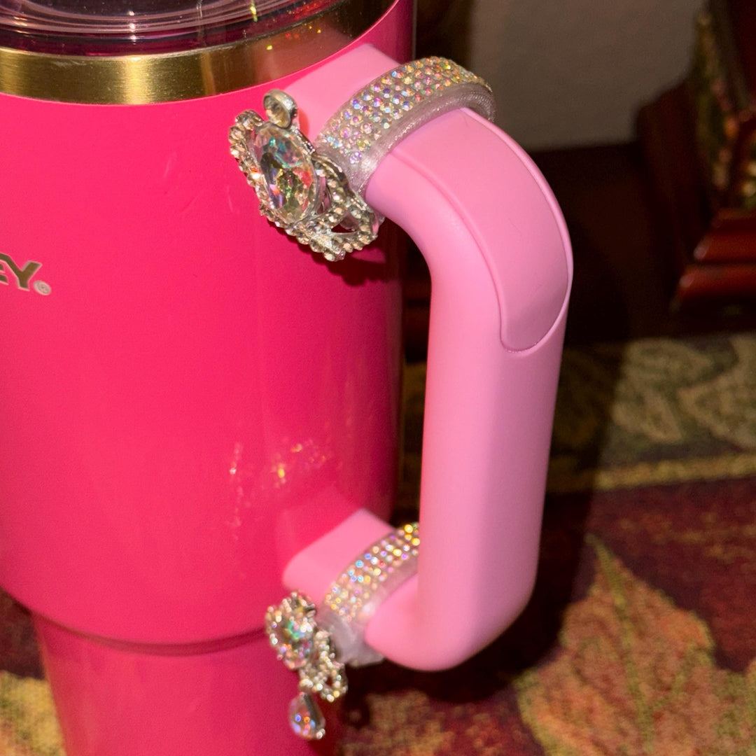 Beautiful Iridescent Silver Crown Hanging Dangle Rhinestone Cup Handle Clips – Magnetic Tumbler Charm Accessory