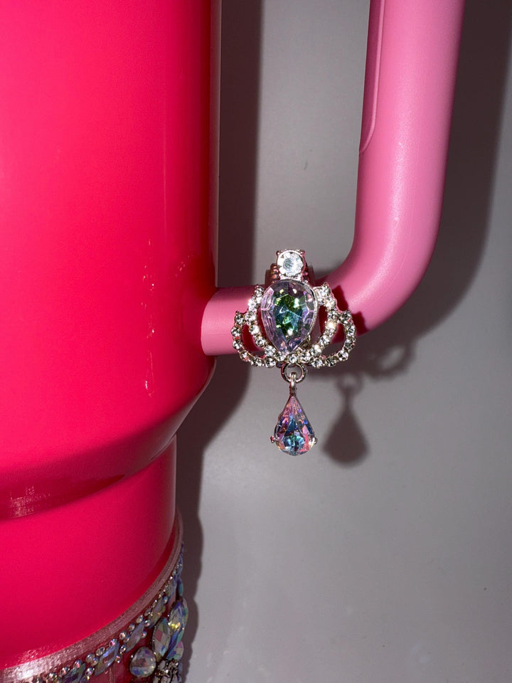 Beautiful Iridescent Silver Crown Hanging Dangle Rhinestone Cup Handle Clips – Magnetic Tumbler Charm Accessory