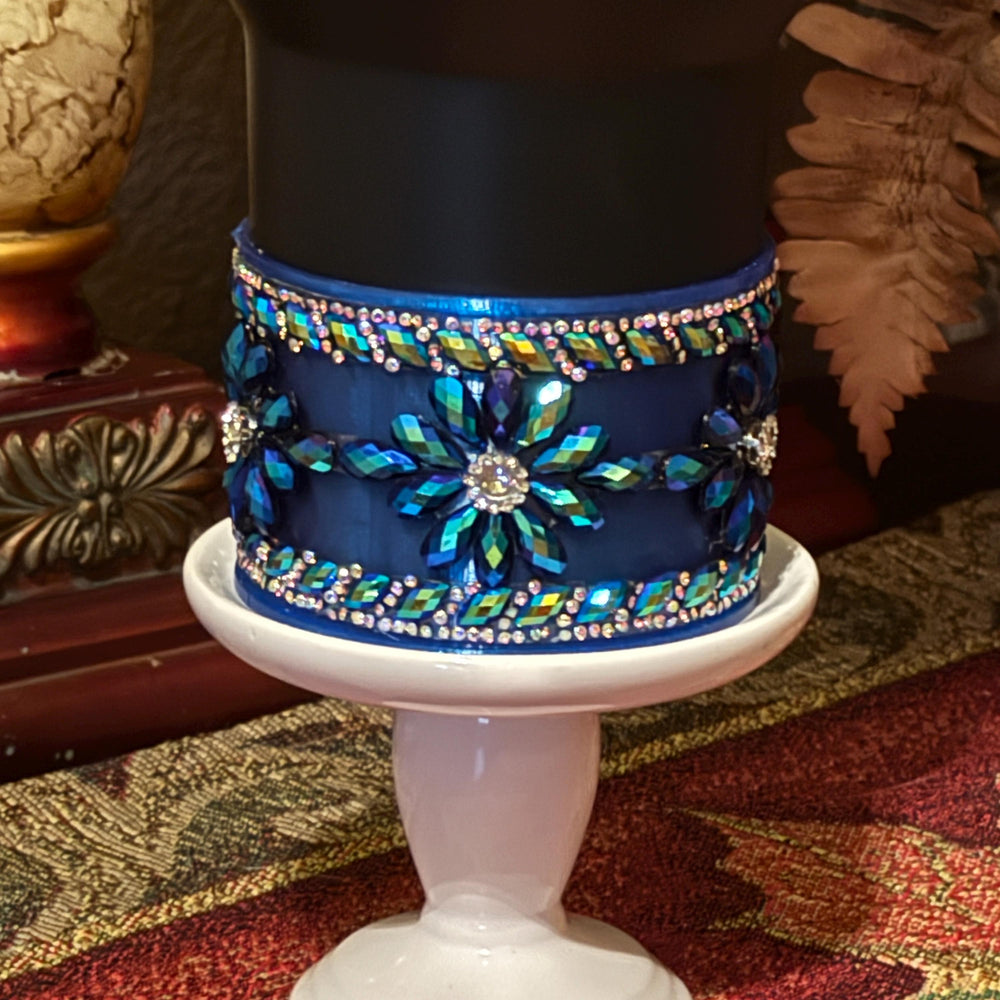 Black Blue Flower Flat Fancy Rhinestone Tumbler Princess Collection, Stanley accessories, Rose Halo Boot Straw Topper