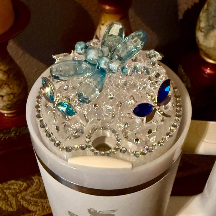Rhinestone Dragonfly Tumbler Topper, Rhinestone Dragonfly 3D Decorative Lid, 3D Ice Topper Lid, unique gift