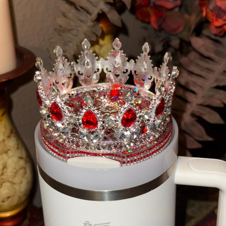 Red Silver Rhinestone Royal Princess Accessory Collection for Stanley tumblers, Princess Crown Topper, Royal Halo Lid BEST SELLER