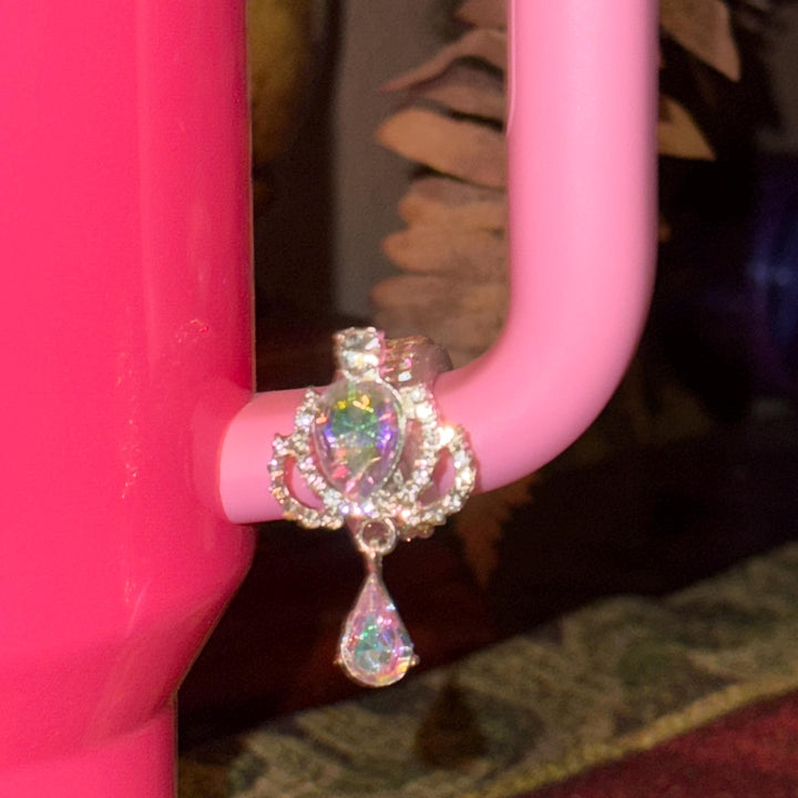Flower Flat Fancy Iridescent Rhinestone Tumbler Princess Collection, Stanley accessories, unique gift Crown Halo Boot Straw Topper