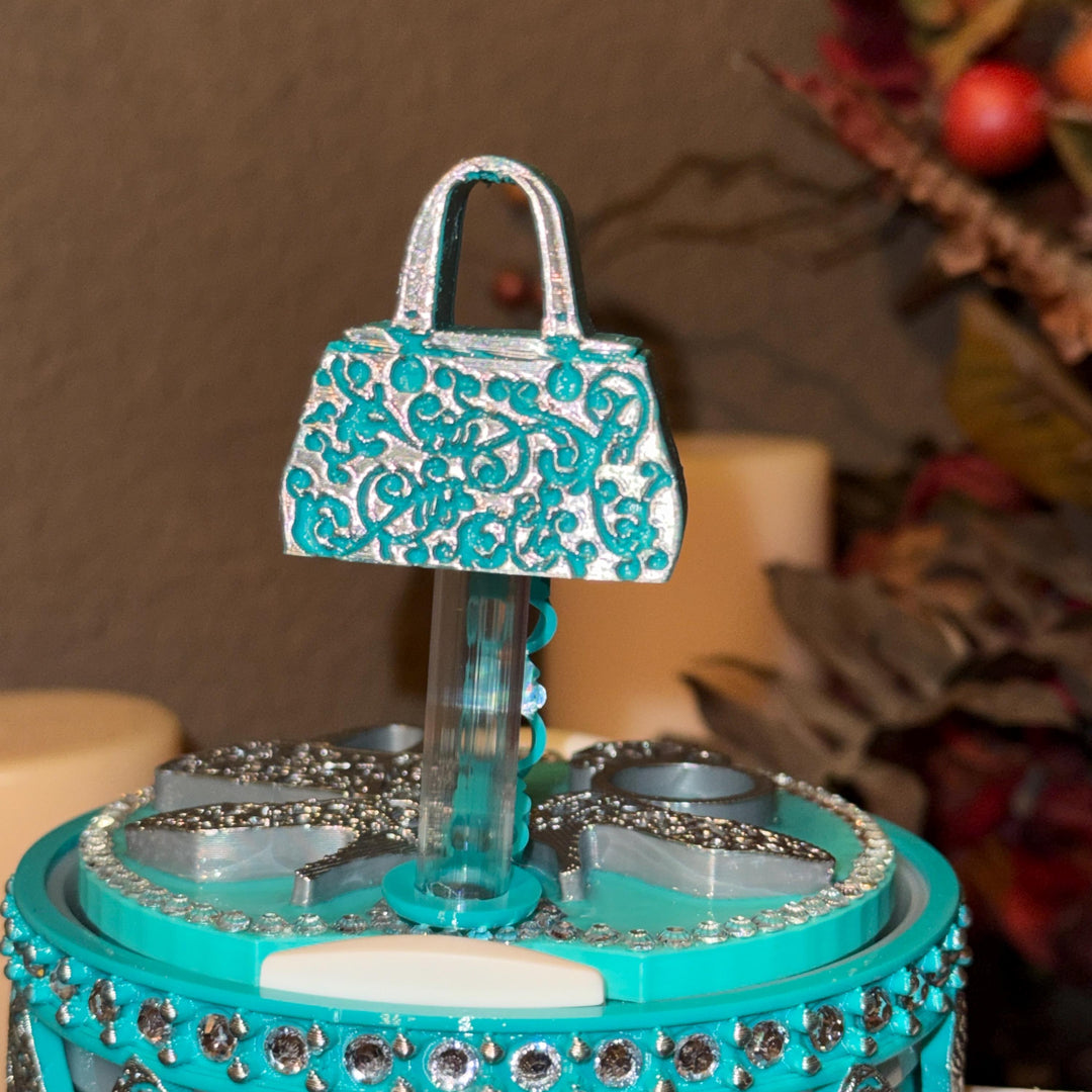 Teal Turquoise and Silver Diva Rhinestone Tumbler Boot, Lid Halo or Topper for Stanley tumblers, Princess Doll Purse High Heels stilettos