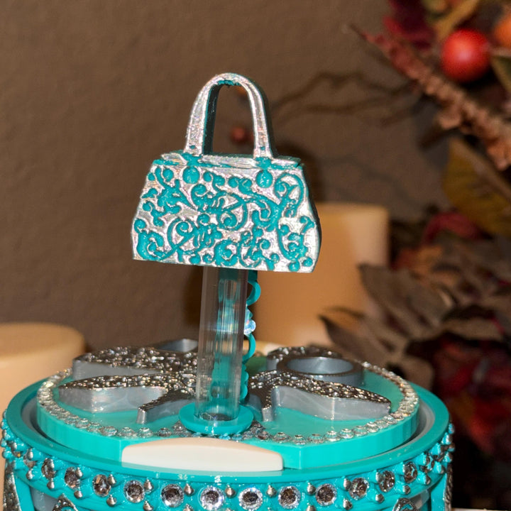 Teal Turquoise and Silver Diva Rhinestone Tumbler Boot, Lid Halo or Topper for Stanley tumblers, Princess Doll Purse High Heels stilettos