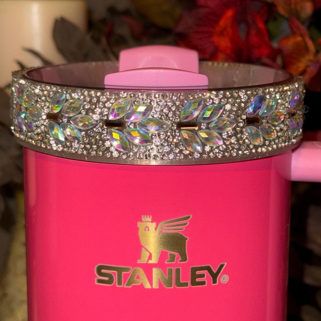 Flower Flat Fancy Irridescent Rhinestone Tumbler Princess Collection, Stanley accessories, unique gift Crown Halo Boot Straw Topper