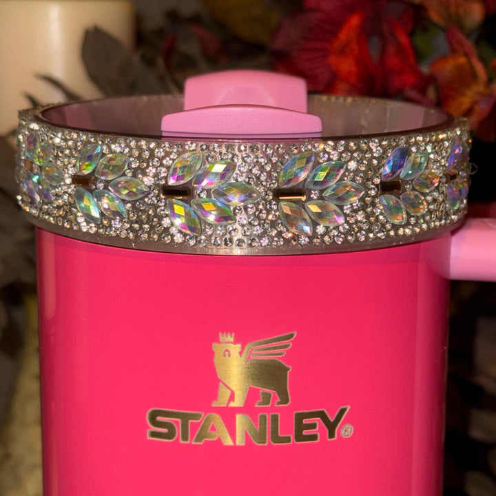 Flower Flat Fancy Irridescent Rhinestone Tumbler Princess Collection, Stanley accessories, unique gift Crown Halo Boot Straw Topper