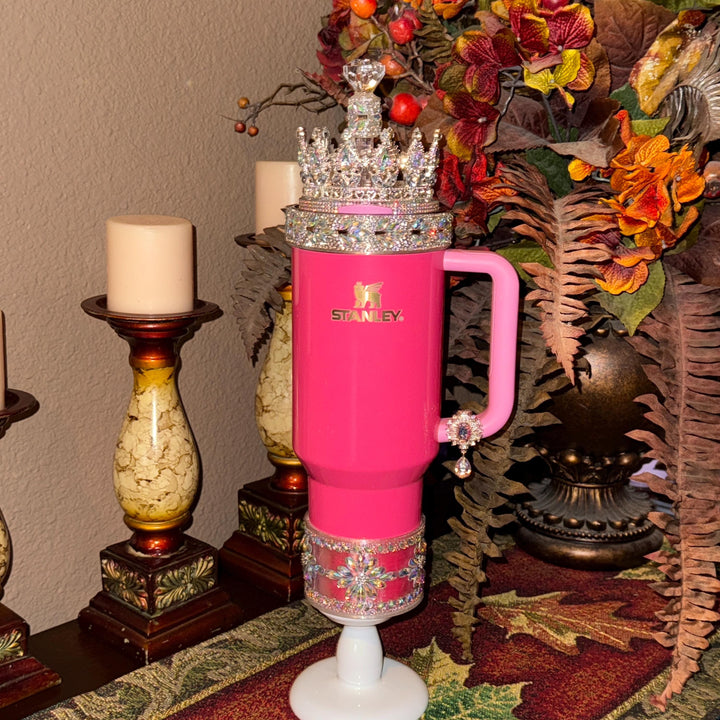 Flower Flat Fancy Irridescent Rhinestone Tumbler Princess Collection, Stanley accessories, unique gift Crown Halo Boot Straw Topper