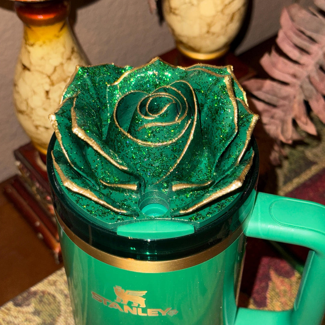 Green and Gold Tipped Fancy Rose tumbler topper, fits your Stanley Tumbler, HOT SELLER