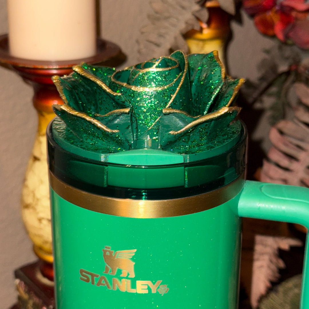 Green and Gold Tipped Fancy Rose tumbler topper, fits your Stanley Tumbler, HOT SELLER