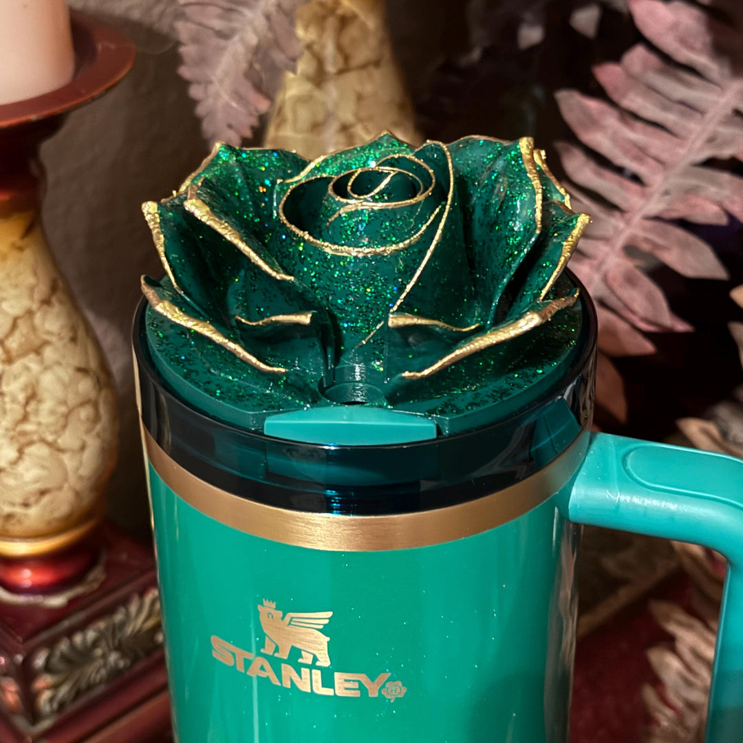Green and Gold Tipped Fancy Rose tumbler topper, fits your Stanley Tumbler, March Saint Patrick's Day HOT SELLER