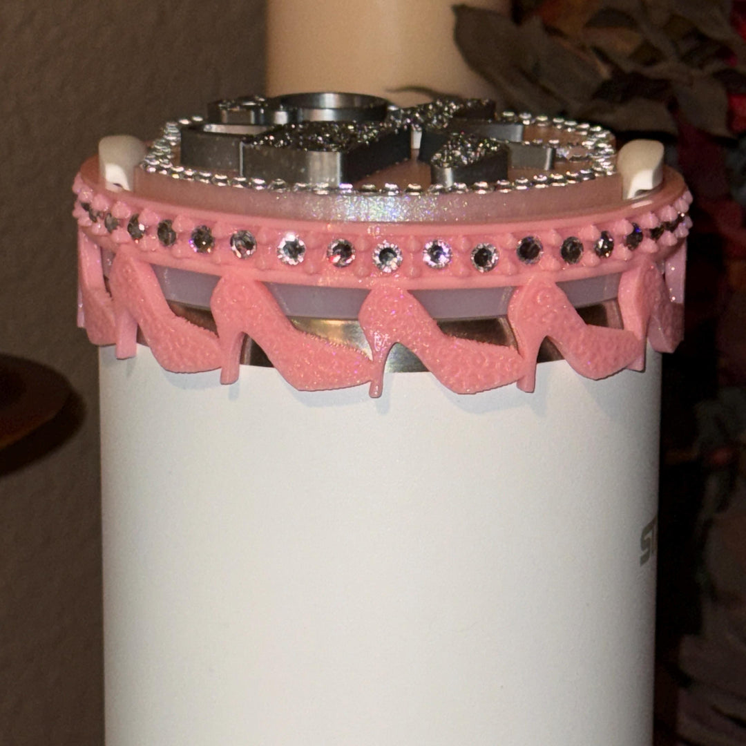 Pink and Silver Diva Rhinestone Tumbler Boot, Lid Halo or Topper for Stanley tumblers, Princess Doll Purse High Heels stilettos