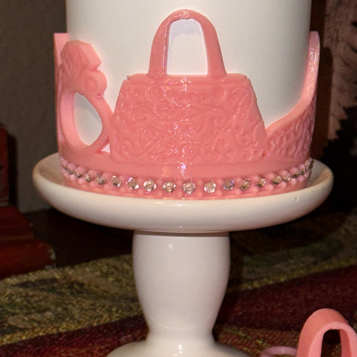 Pink and Silver Diva Rhinestone Tumbler Boot, Lid Halo or Topper for Stanley tumblers, Princess Doll Purse High Heels stilettos