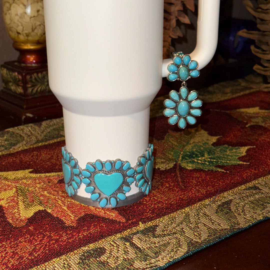 Heart Concho Turquoise Tumbler Boot for Stanley, Drink Sleeve Protective Boot, Country Jewelry, Unique Stanley Accessories Gift