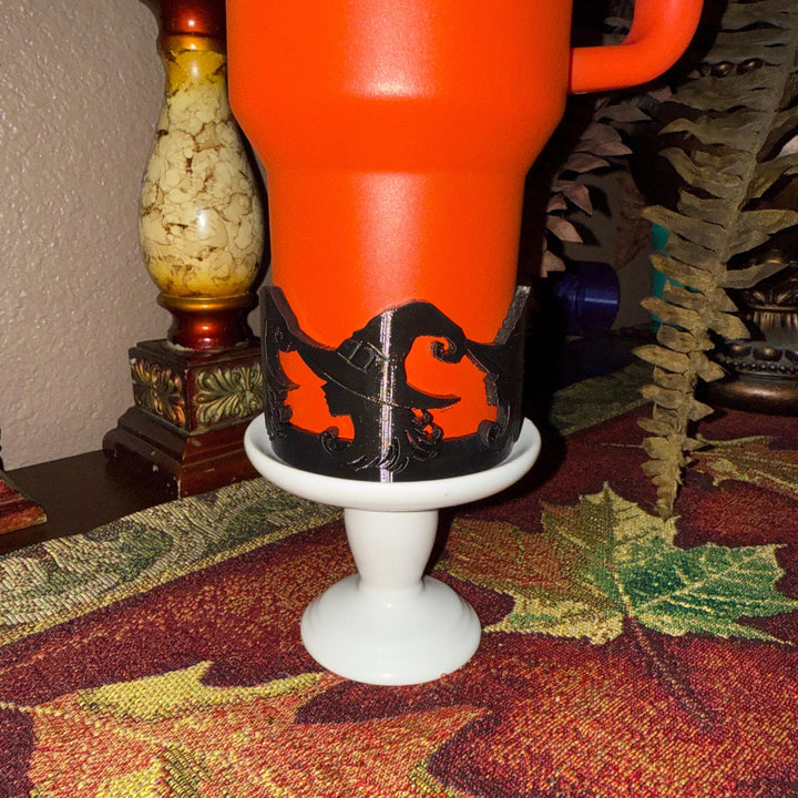 Witch tumbler boot and witch hat tumbler topper, accessories for your Stanley tumbler, unique Halloween gift.