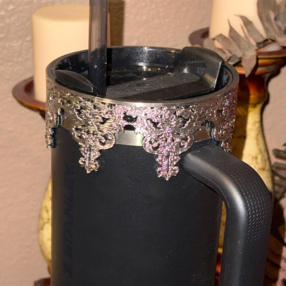 Black Silver Damask Lace Tumbler Boot or Halo, Tumbler Boot Sleeve, fits your Stanley Tumblers, Unique Gift