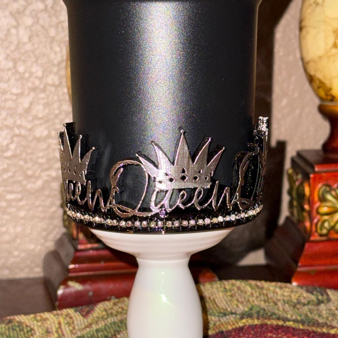 Fancy Rhinestone Black Silver Queen Crown Tumbler Boot, Tumbler Boot Sleeve, fits your Stanley Tumblers, Unique Gift
