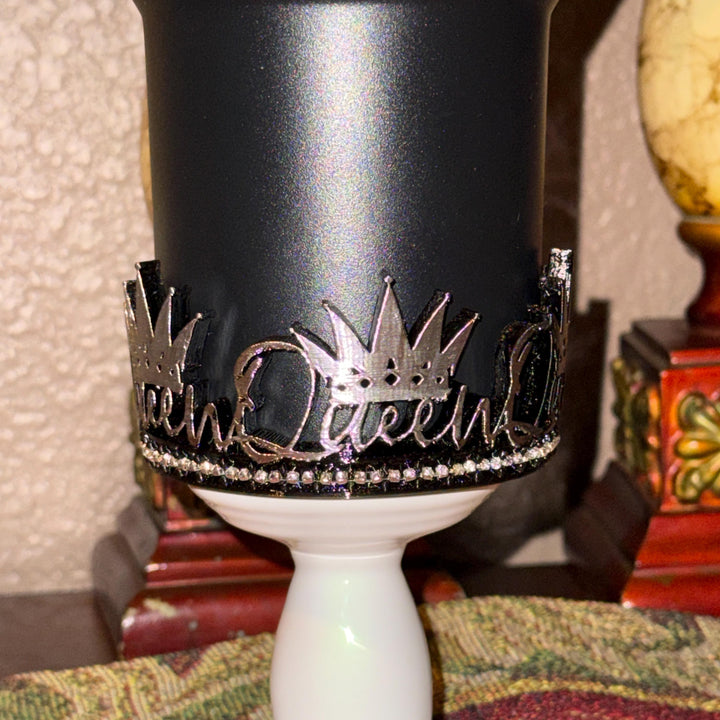 Fancy Rhinestone Black Silver Queen Crown Tumbler Boot, Tumbler Boot Sleeve, fits your Stanley Tumblers, Unique Gift