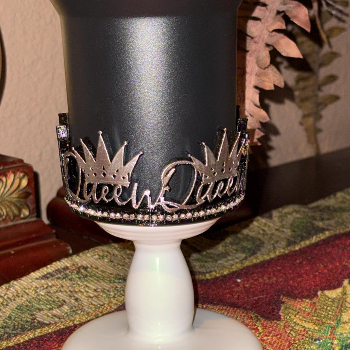 Fancy Rhinestone Black Silver Queen Crown Tumbler Boot, Tumbler Boot Sleeve, fits your Stanley Tumblers, Unique Gift