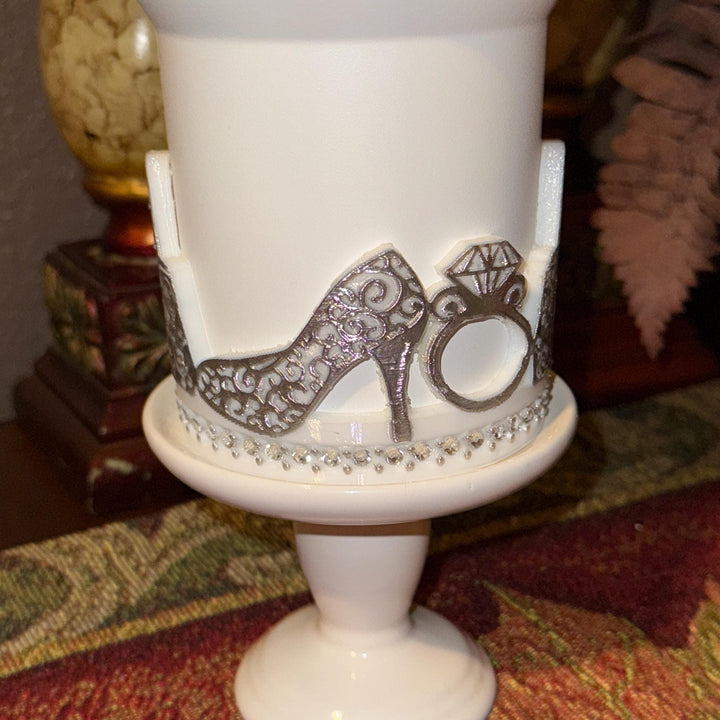 White and Silver Diva Rhinestone Tumbler Boot, Lid Halo or Topper for Stanley tumblers, Princess Doll Purse High Heels stilettos