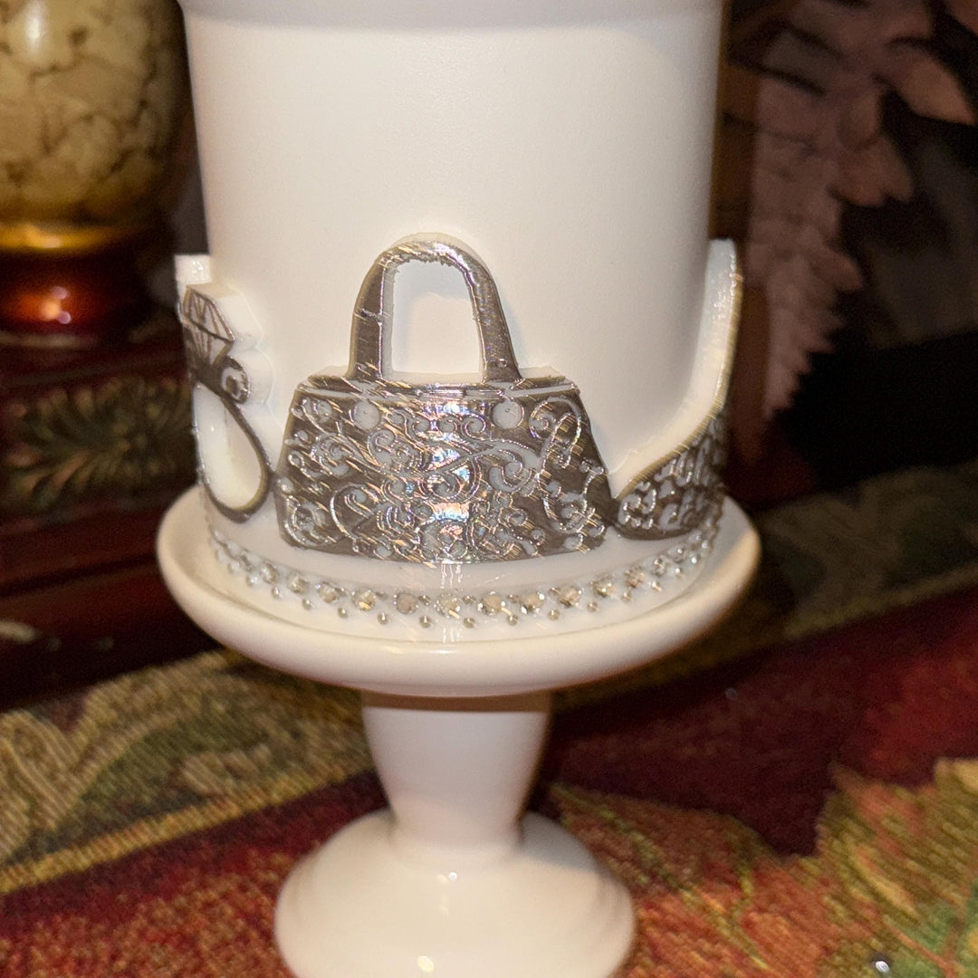 White and Silver Diva Rhinestone Tumbler Boot, Lid Halo or Topper for Stanley tumblers, Princess Doll Purse High Heels stilettos