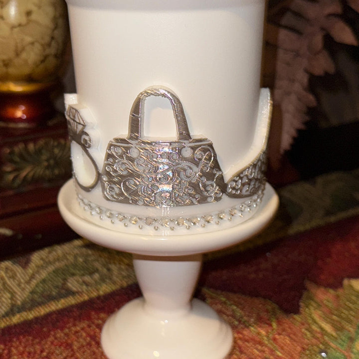 White and Silver Diva Rhinestone Tumbler Boot, Lid Halo or Topper for Stanley tumblers, Princess Doll Purse High Heels stilettos