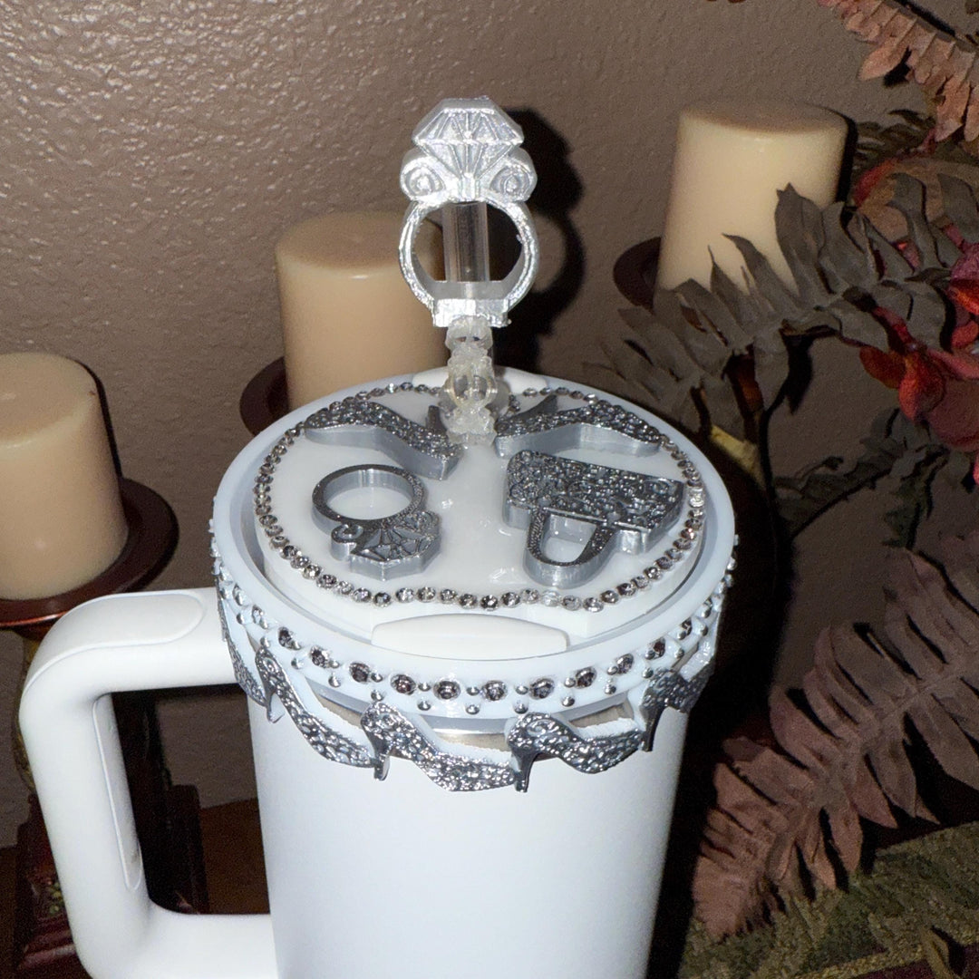 White and Silver Diva Rhinestone Tumbler Boot, Lid Halo or Topper for Stanley tumblers, Princess Doll Purse High Heels stilettos