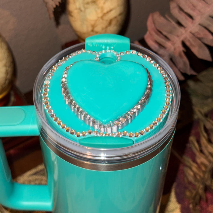 Heart Concho Turquoise Tumbler Boot, straw topper, lid topper, handle charm Stanley, Drink Sleeve Protective Boot, Unique jewelry
