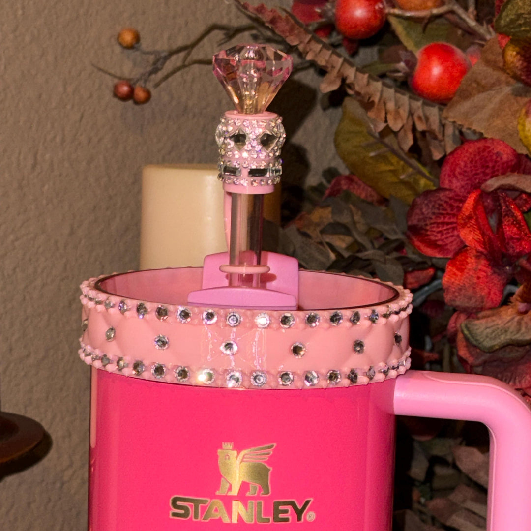 Pink and Silver Quilted Rhinestone Tumbler boot and halo for Stanley tumblers, Best Seller, Boot Halo Straw Topper