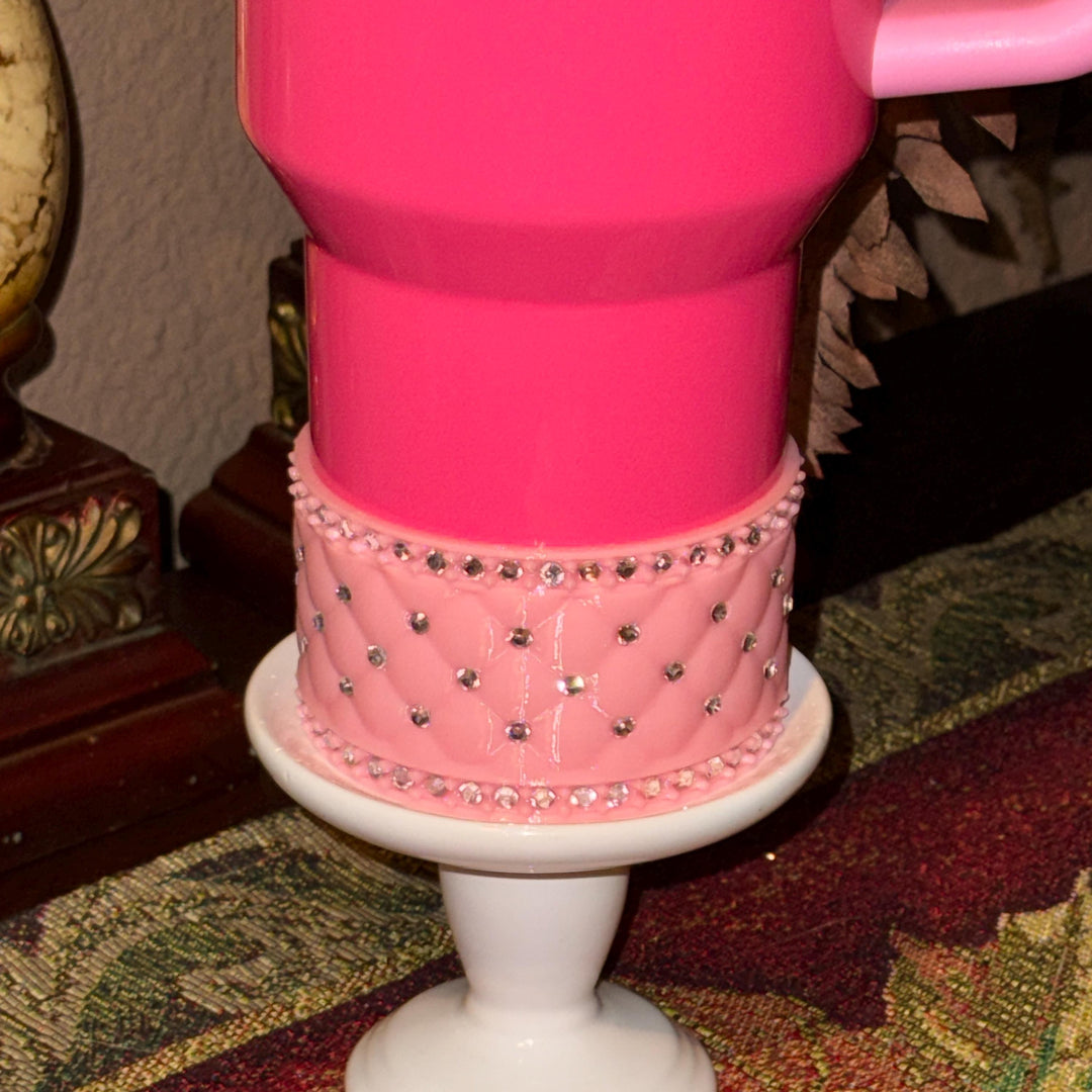 Pink and Silver Quilted Rhinestone Tumbler boot and halo for Stanley tumblers, Best Seller, Boot Halo Straw Topper