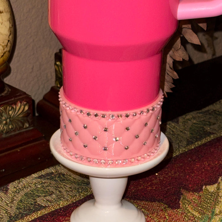 Pink and Silver Quilted Rhinestone Tumbler boot and halo for Stanley tumblers, Best Seller, Boot Halo Straw Topper